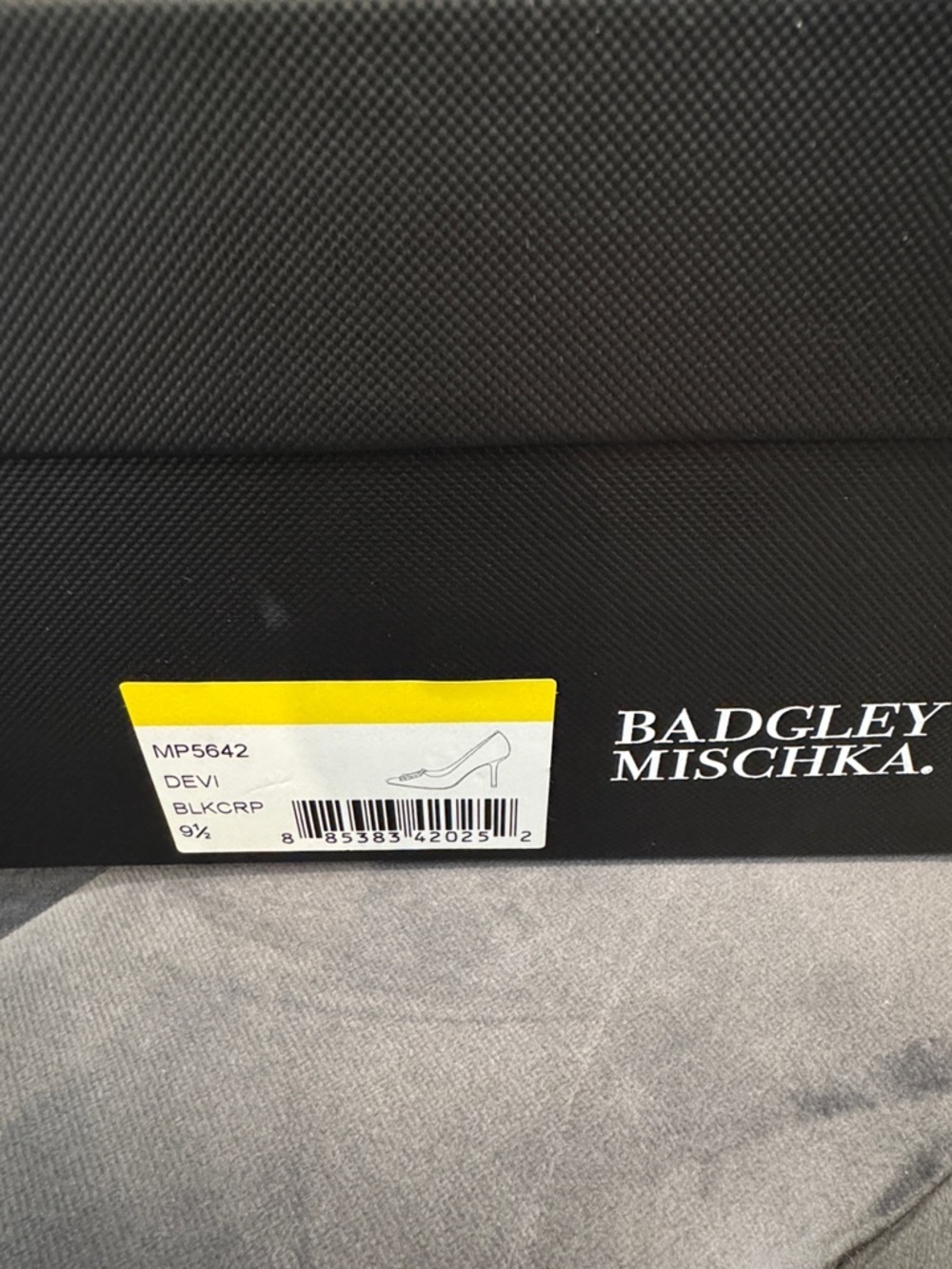 Badgley Mischka Devi Black Satin Pointed Pumps with Crystal Square Buckle - Picture 7 of 8
